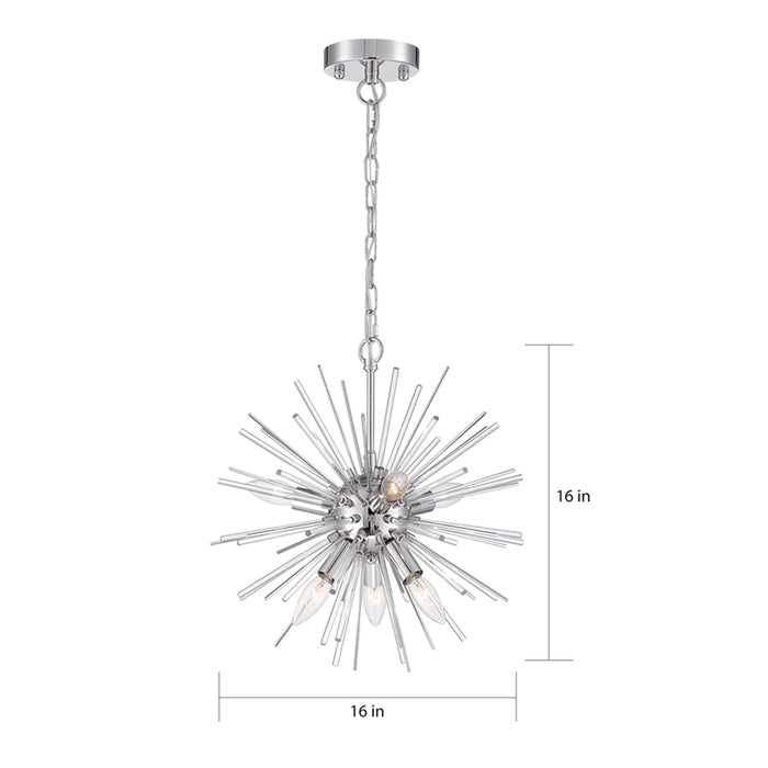 SATCO/NUVO Cirrus 6-Light Chandelier Polished Nickel Finish With Glass Rods (60-6991)