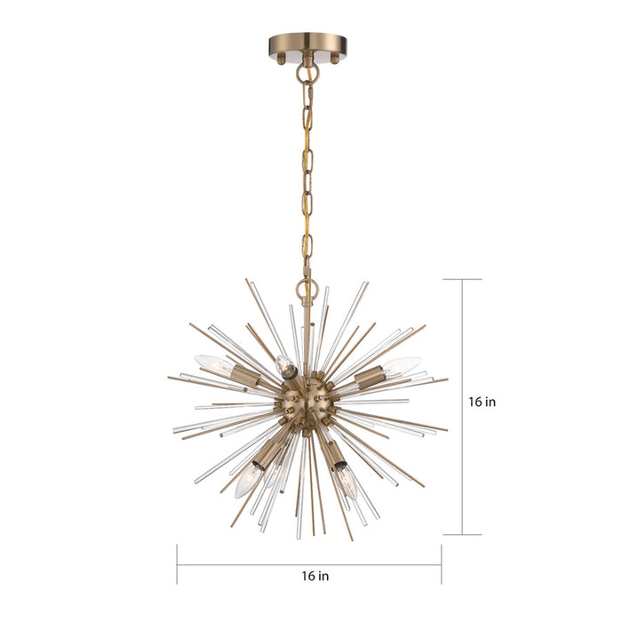 SATCO/NUVO Cirrus 6-Light Chandelier Vintage Brass Finish With Glass Rods (60-6992)