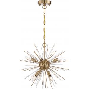 SATCO/NUVO Cirrus 6-Light Chandelier Vintage Brass Finish With Glass Rods (60-6992)