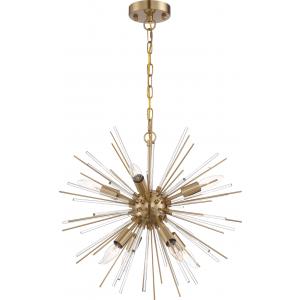 SATCO/NUVO Cirrus 8-Light Chandelier Vintage Brass Finish With Glass Rods (60-6994)