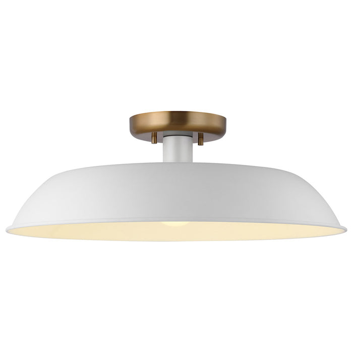 SATCO/NUVO Colony 1-Light Medium Flush Mount Fixture Matte White With Burnished Brass (60-7493)