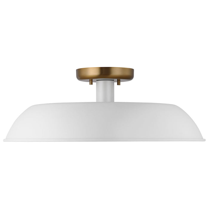 SATCO/NUVO Colony 1-Light Medium Flush Mount Fixture Matte White With Burnished Brass (60-7493)