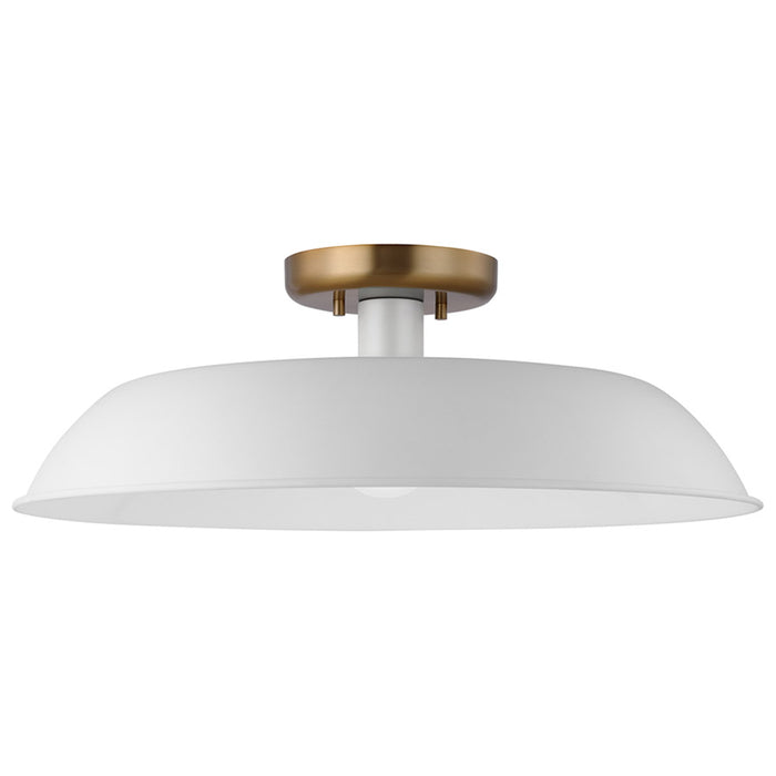 SATCO/NUVO Colony 1-Light Medium Flush Mount Fixture Matte White With Burnished Brass (60-7493)