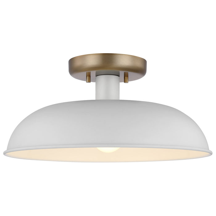 SATCO/NUVO Colony 1-Light Small Flush Mount Fixture Matte White With Burnished Brass (60-7490)