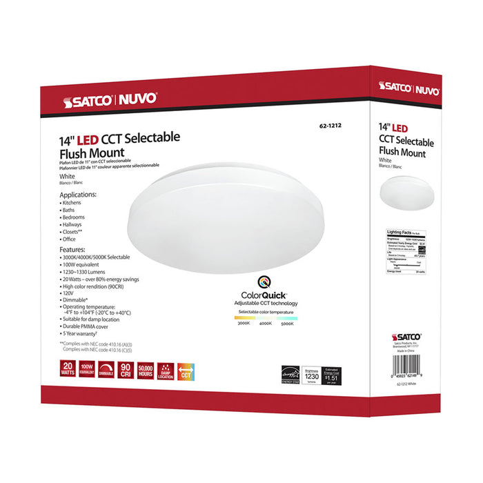 SATCO/NUVO ColorQuick 14 Inch Acrylic Round Flush Mounted LED Light Fixture CCT Selectable White Finish 120V (62-1212)