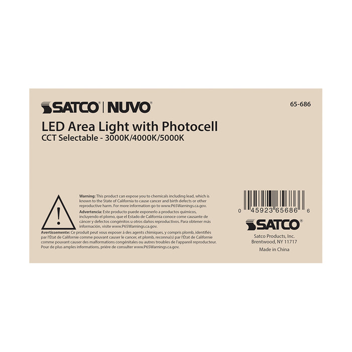 SATCO/NUVO ColorQuick 60W LED Area Light With Photocell CCT Selectable And Dimmable Bronze Finish 120-277V Ultra Bright Lumens (65-686)