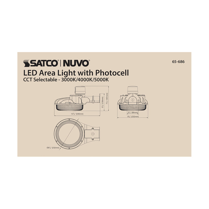 SATCO/NUVO ColorQuick 60W LED Area Light With Photocell CCT Selectable And Dimmable Bronze Finish 120-277V Ultra Bright Lumens (65-686)