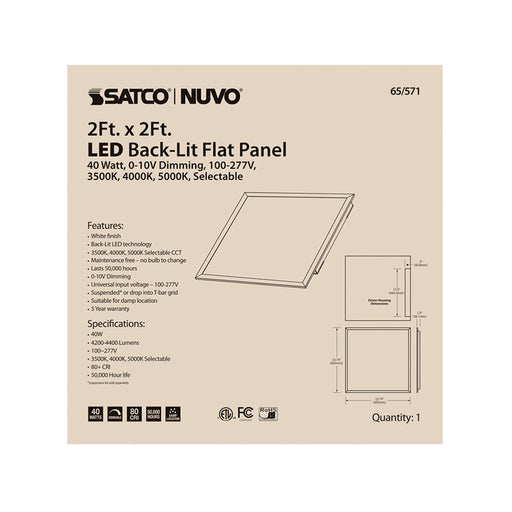 SATCO/NUVO ColorQuick LED Backlit Flat Panel 40W 2X2 Foot Selectable CCT 100-277V (65-571)