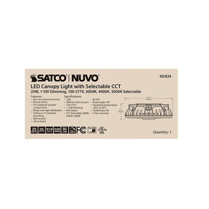 SATCO/NUVO ColorQuick LED Canopy Fixture 25W CCT Selectable Bronze Finish 100-277V (65-624)