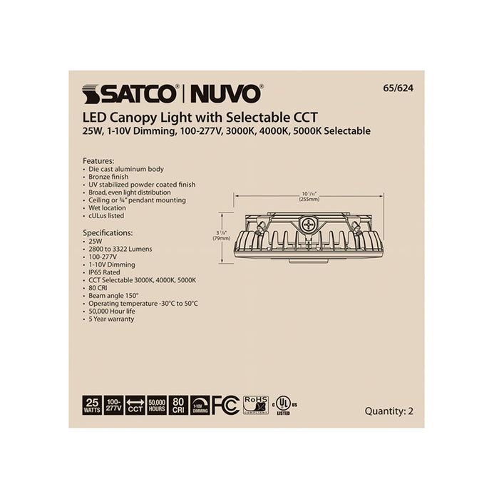 SATCO/NUVO ColorQuick LED Canopy Fixture 25W CCT Selectable Bronze Finish 100-277V (65-624)