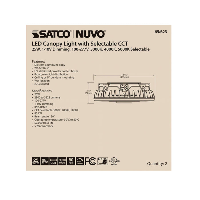 SATCO/NUVO ColorQuick LED Canopy Fixture 25W CCT Selectable White Finish 100-277V (65-623)