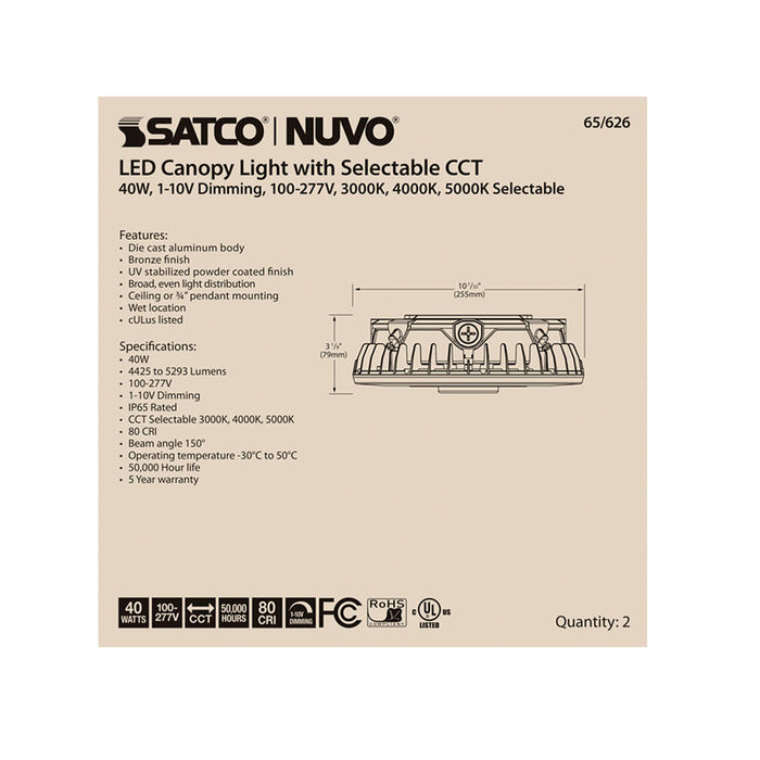 SATCO/NUVO ColorQuick LED Canopy Fixture 40W CCT Selectable Bronze Finish 100-277V (65-626)