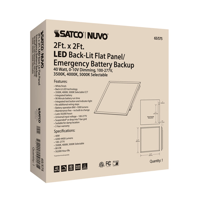 SATCO/NUVO ColorQuick LED Emergency Backlit Flat Panel 40W 2X2 Foot Selectable CCT 100-277V (65-575)