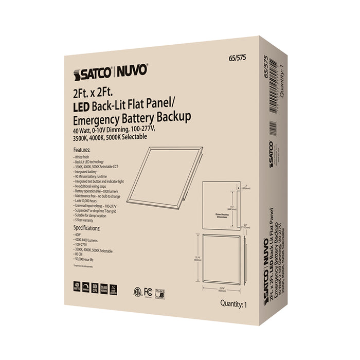 SATCO/NUVO ColorQuick LED Emergency Backlit Flat Panel 40W 2X2 Foot Selectable CCT 100-277V (65-575)
