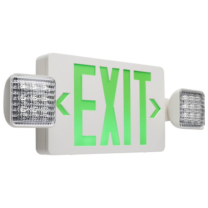SATCO/NUVO Combination Green Exit Sign/Emergency Light Dual-Head 120-277V Remote Compatible White Finish (67-125)