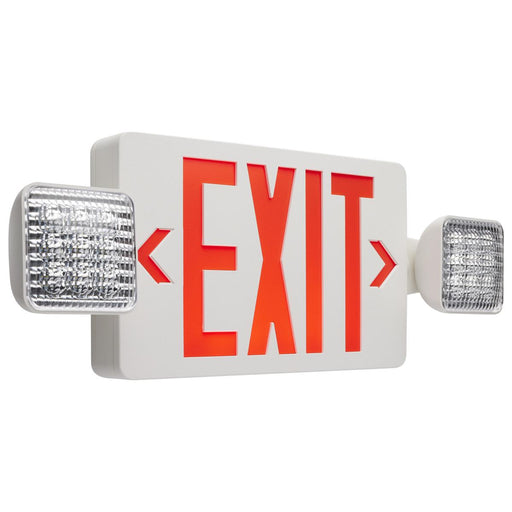 SATCO/NUVO Combination Red Exit Sign/Emergency Light 90-Minute NiCad Battery Backup 120/277V Dual-Head Dual-Face Universal Mounting (67-121)