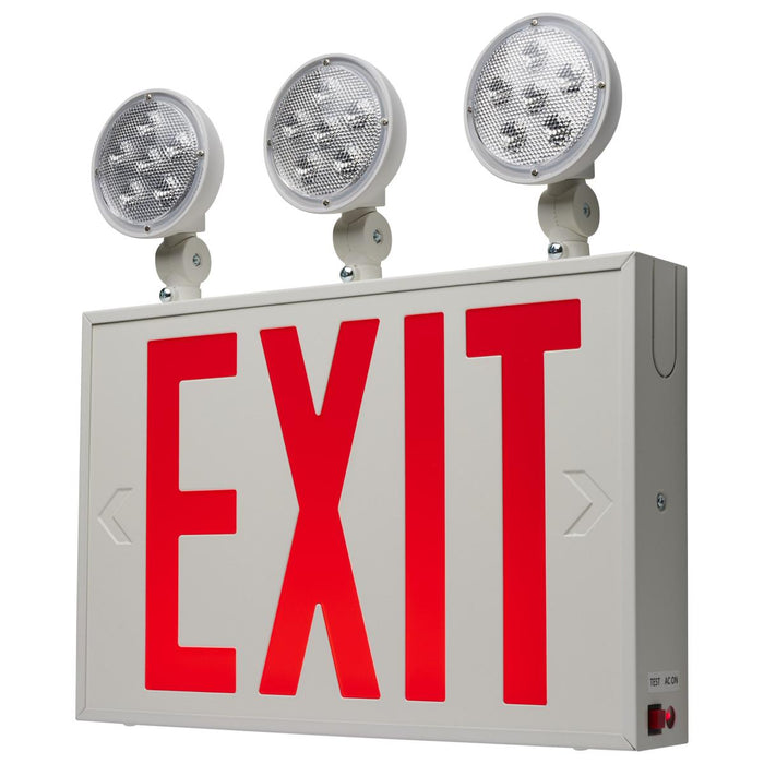 SATCO/NUVO Combination Red Exit Sign/Emergency Light 90-Minute NiCad Battery Backup 120/277V Tri-Head Dual-Face Universal Mounting Steel/NYC (67-124)
