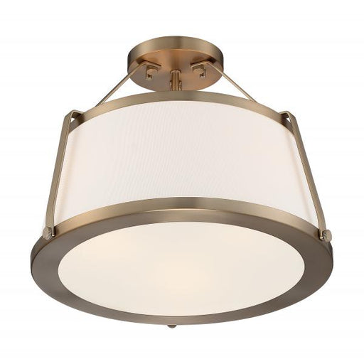 SATCO/NUVO Cutty 3-Light Semi-Flush Fixture Burnished Brass Finish With White Fabric Shade (60-6997)