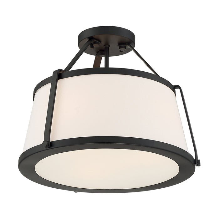 SATCO/NUVO Cutty 3-Light Semi-Flush Fixture Matte Black Finish With White Fabric Shade (60-6998)