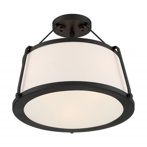 SATCO/NUVO Cutty 3-Light Semi-Flush Fixture Matte Black Finish With White Fabric Shade (60-6998)