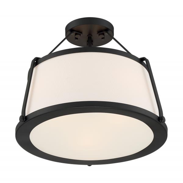 SATCO/NUVO Cutty 3-Light Semi-Flush Fixture Matte Black Finish With White Fabric Shade (60-6998)