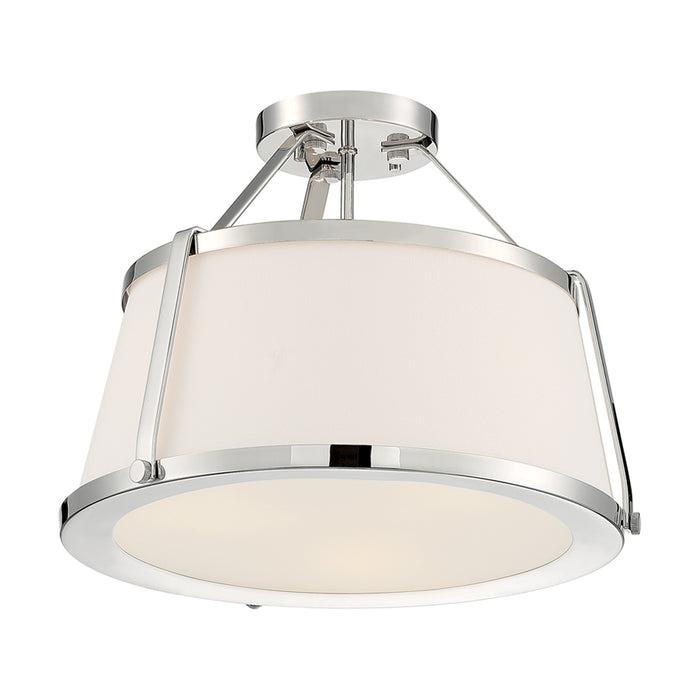 SATCO/NUVO Cutty 3-Light Semi-Flush Fixture Polished Nickel Finish With White Fabric Shade (60-6996)