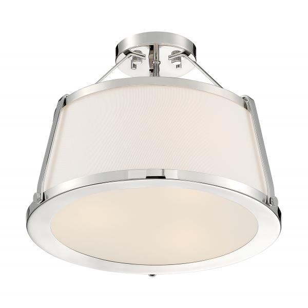 SATCO/NUVO Cutty 3-Light Semi-Flush Fixture Polished Nickel Finish With White Fabric Shade (60-6996)