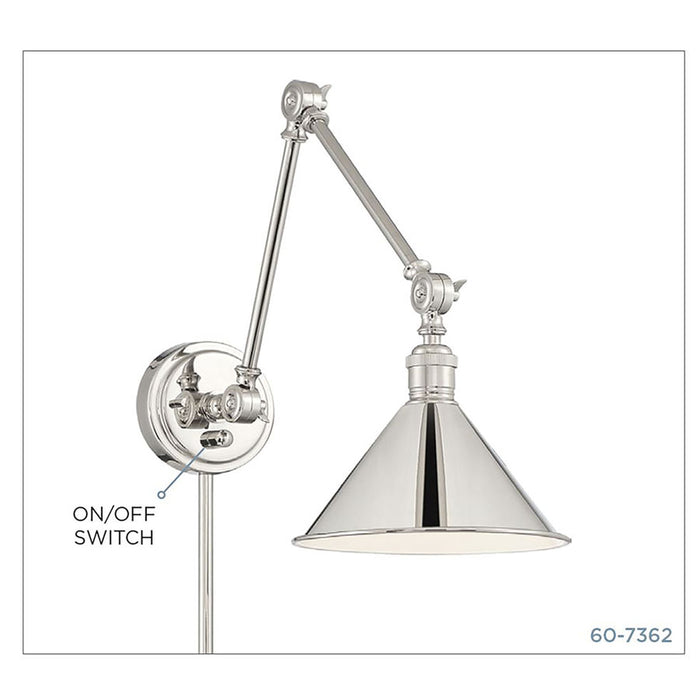 SATCO/NUVO Delancey Swing Arm Lamp Polished Nickel With Switch (60-7362)