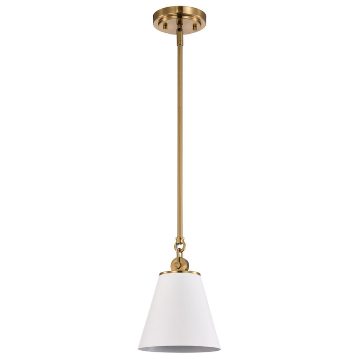 SATCO/NUVO Dover 1-Light Small Pendant White With Vintage Brass (60-7409)