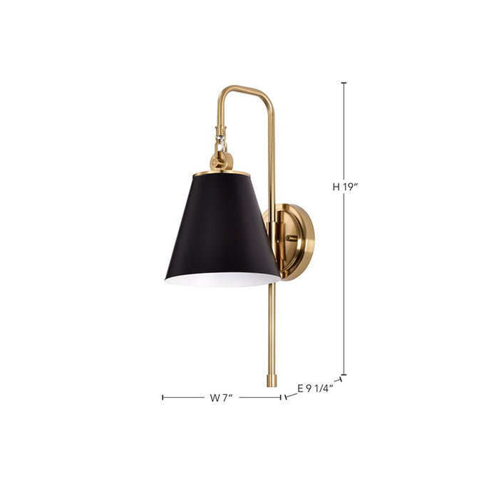 SATCO/NUVO Dover 1-Light Wall Sconce Black With Vintage Brass (60-7445)