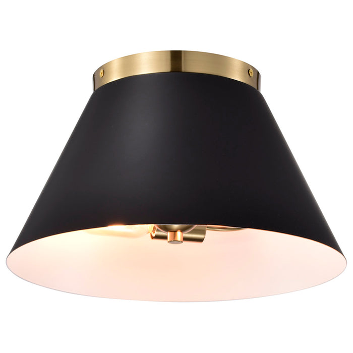 SATCO/NUVO Dover 2-Light Small Flush Mount Black With Vintage Brass (60-7417)