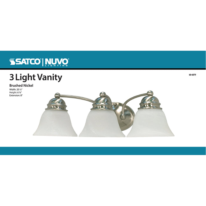 SATCO/NUVO Empire 3-Light 21 Inch Vanity With Alabaster Glass Bell Shades Color Retail Packaging (60-6079)