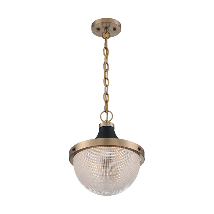 SATCO/NUVO Faro 1-Light Large Pendant Fixture Burnished Brass Finish With Black Accents Clear Prismatic Glass (60-7060)