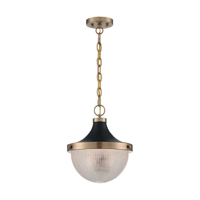 SATCO/NUVO Faro 1-Light Large Pendant Fixture Burnished Brass Finish With Black Accents Clear Prismatic Glass (60-7060)