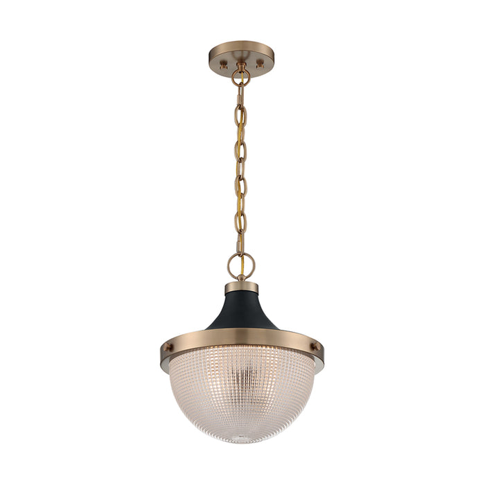 SATCO/NUVO Faro 1-Light Large Pendant Fixture Burnished Brass Finish With Black Accents Clear Prismatic Glass (60-7060)