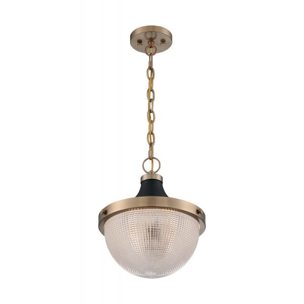 SATCO/NUVO Faro 1-Light Large Pendant Fixture Burnished Brass Finish With Black Accents Clear Prismatic Glass (60-7060)