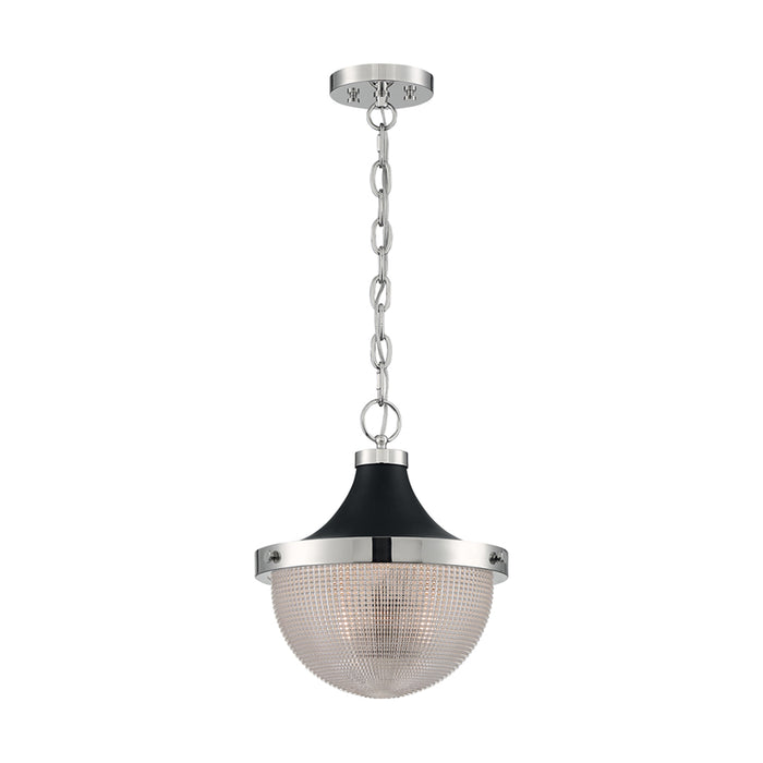 SATCO/NUVO Faro 1-Light Large Pendant Fixture Polished Nickel Finish With Black Accents Clear Prismatic Glass (60-7070)