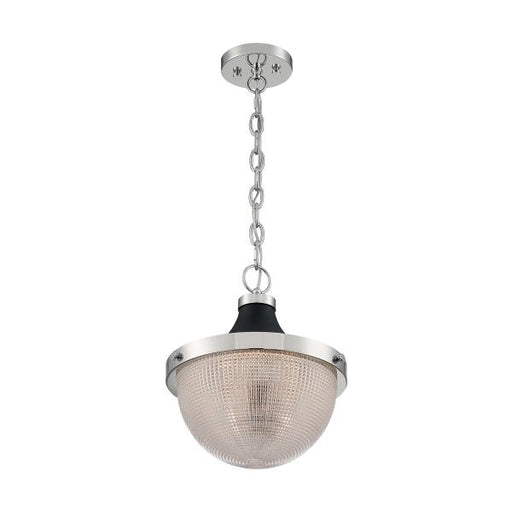 SATCO/NUVO Faro 1-Light Large Pendant Fixture Polished Nickel Finish With Black Accents Clear Prismatic Glass (60-7070)