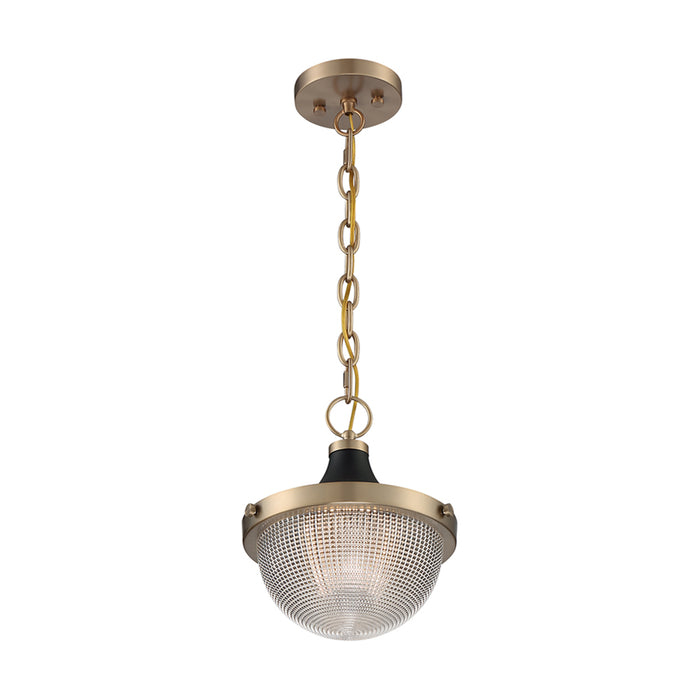 SATCO/NUVO Faro 1-Light Small Pendant Fixture Burnished Brass Finish With Black Accents Clear Prismatic Glass (60-7059)