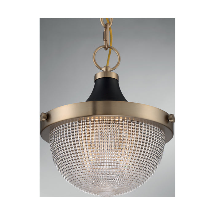 SATCO/NUVO Faro 1-Light Small Pendant Fixture Burnished Brass Finish With Black Accents Clear Prismatic Glass (60-7059)