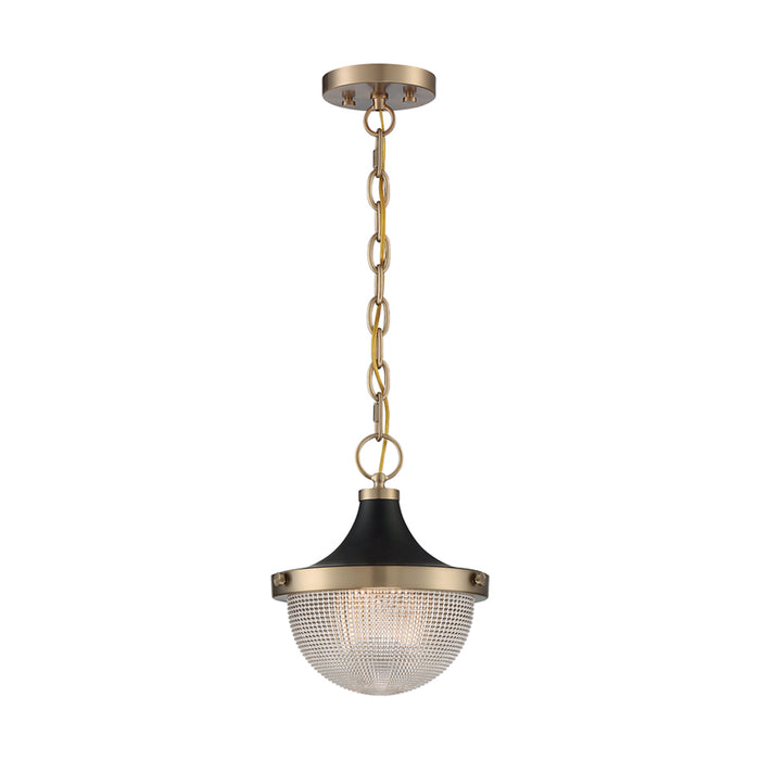 SATCO/NUVO Faro 1-Light Small Pendant Fixture Burnished Brass Finish With Black Accents Clear Prismatic Glass (60-7059)