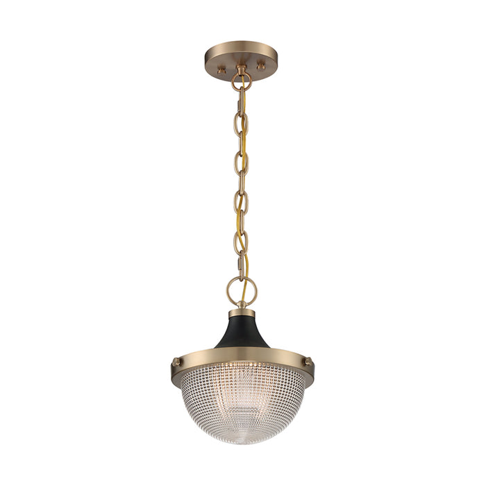 SATCO/NUVO Faro 1-Light Small Pendant Fixture Burnished Brass Finish With Black Accents Clear Prismatic Glass (60-7059)