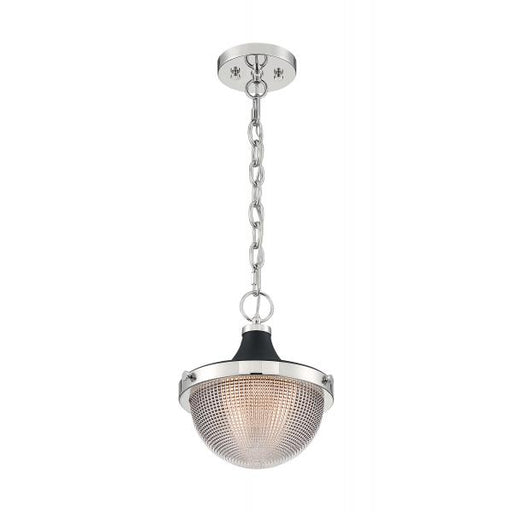 SATCO/NUVO Faro 1-Light Small Pendant Fixture Polished Nickel Finish With Black Accents Clear Prismatic Glass (60-7069)