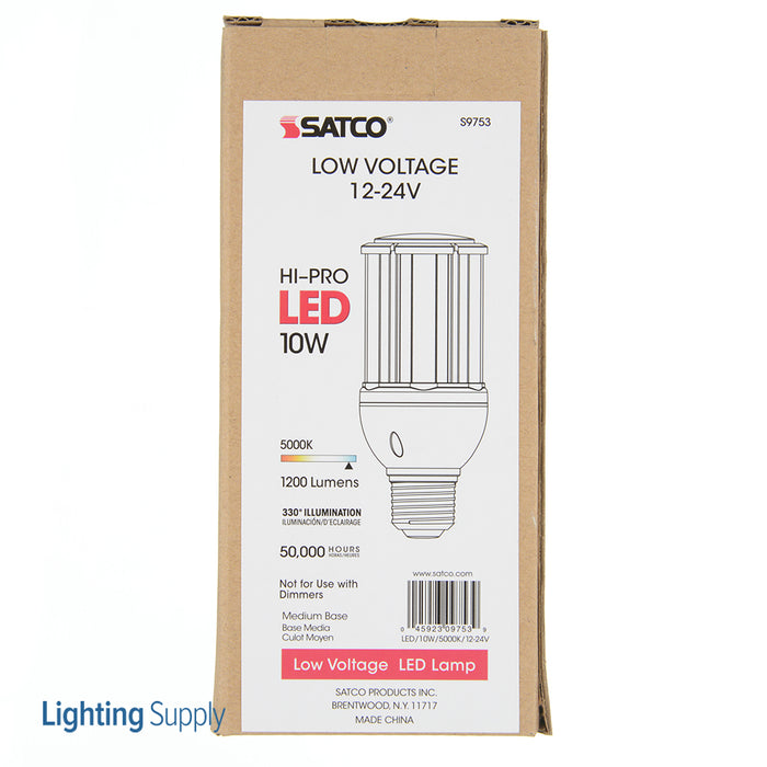 SATCO/NUVO Hi-Pro 10W/LED/HID/5000K/12V-24V E26 10W LED Corn Cob HID Replacement 5000K Medium Base 12-24V DC Only (S9753)