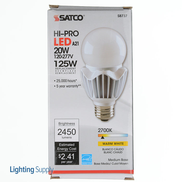 SATCO/NUVO Hi-Pro 20WA21/LED/HID/27K/120-277V 20W LED A21 High Lumen Output 2700K Medium Base 120-277V (S8737)