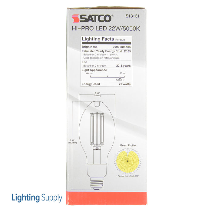 SATCO/NUVO Hi-Pro 22W LED HID Replacement ED23 5000K Medium Base 120-277V Type B Ballast Bypass (S13131)