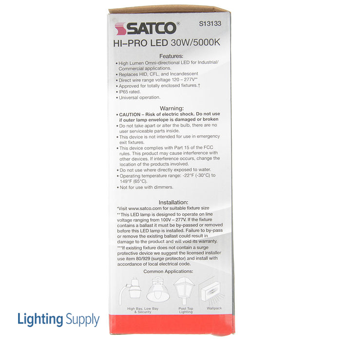 SATCO/NUVO Hi-Pro 30W LED HID Replacement ED23 5000K Medium Base 120-277V Type B Ballast Bypass (S13133)