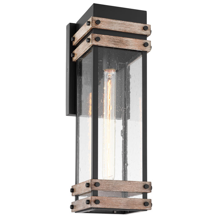 SATCO/NUVO Homestead 1-Light Large Wall Lantern Matte Black And Wood Finish With Clear Glass (60-7542)