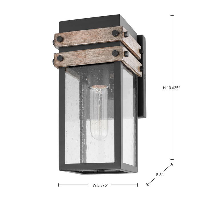 SATCO/NUVO Homestead 1-Light Small Wall Lantern Matte Black And Wood Finish With Clear Glass (60-7540)