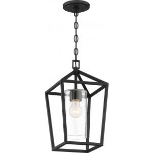 SATCO/NUVO Hopewell 1-Light Hanging Lantern Matte Black Finish With Clear Seeded Glass (60-6594)